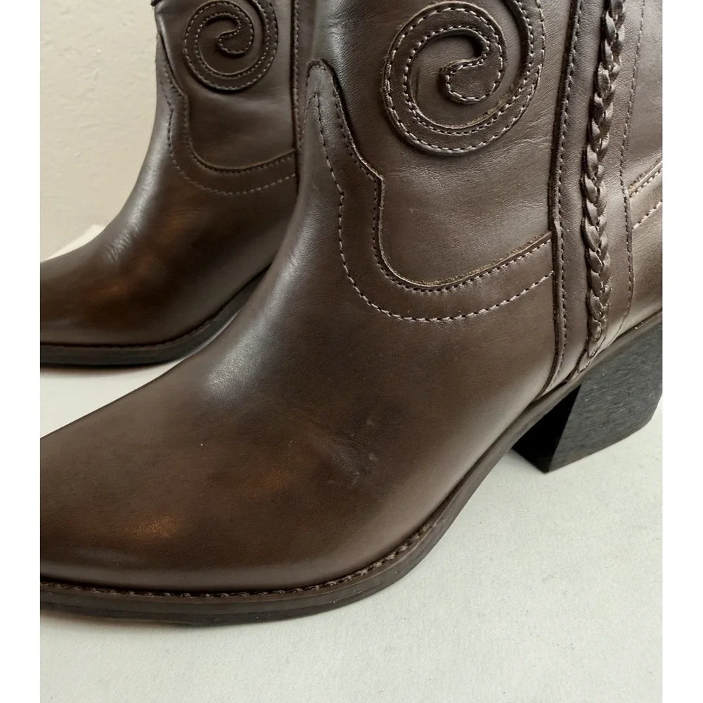 Carlos By Carlos Santana Austin Womens Brown Leather Pointed Toe Ankle Boots 5M